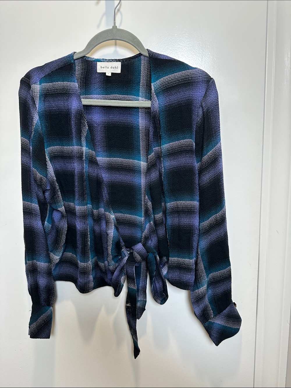 Bella Dahl Teal, Navy & Purple Plaid Tie-Front Blouse (61)